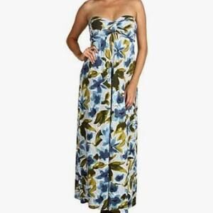 Tommy Bahama Women's Blue Grotto Dress, Floral Strapless Maxi, Size Medium